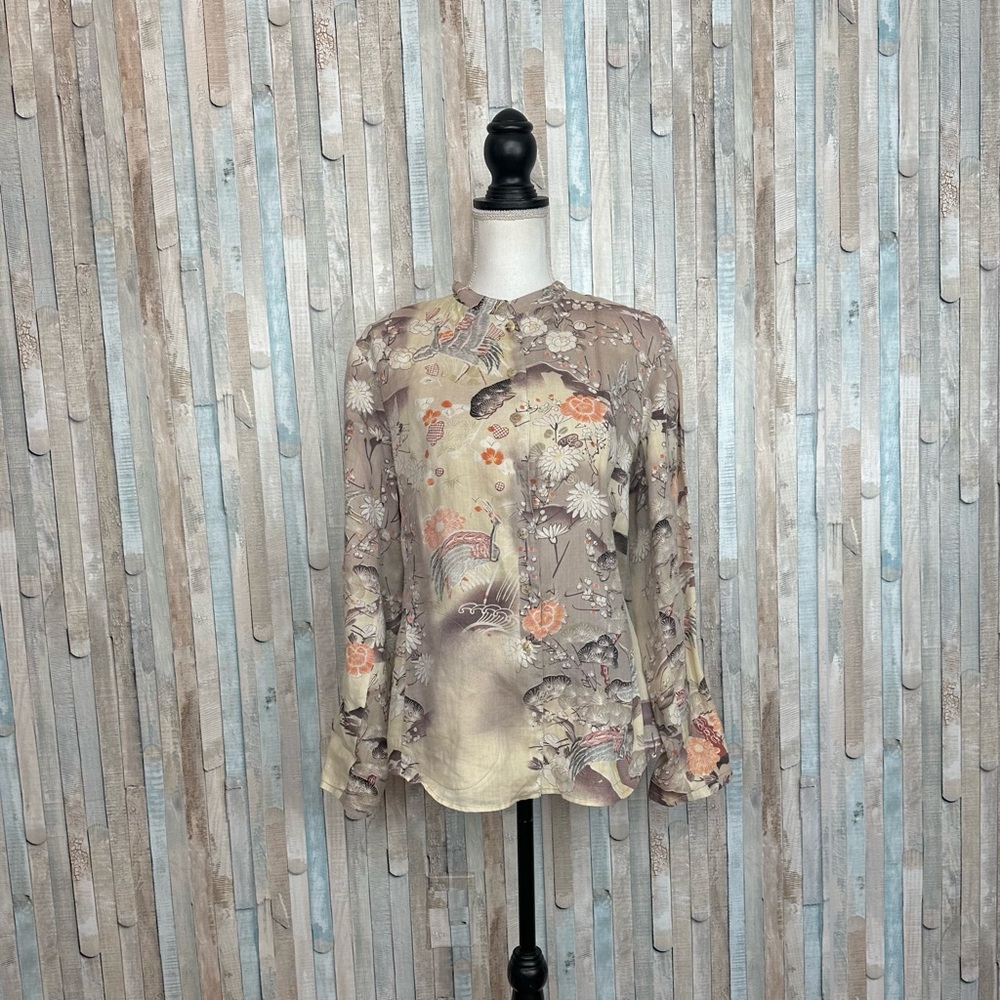 Citron Santa Monica XL 100% Ramie Linen Button Front Jacket Boho Lagenlook Asian - Picture 2 of 6